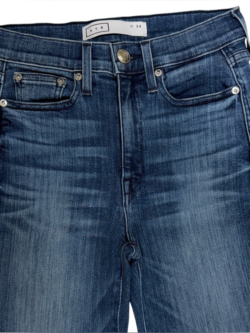 AYR The Pop Jeans Womens 26 Blue Dark Wash Mid Rise Straight Ankle Stretch Denim